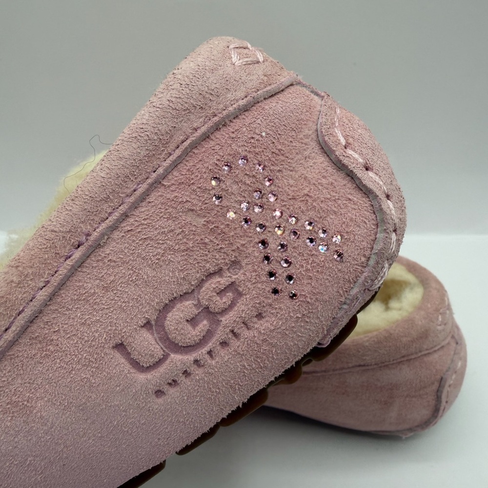 UGG Dakota Slippers Women’s 5 Pink Sparkle Breast Cancer Awareness Fur Lined - Picture 9 of 12